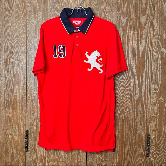 Express Other - Express Men's Red Polo 1/4 Button Down Sz XL Modern Fit Short Sleeve Embroidered